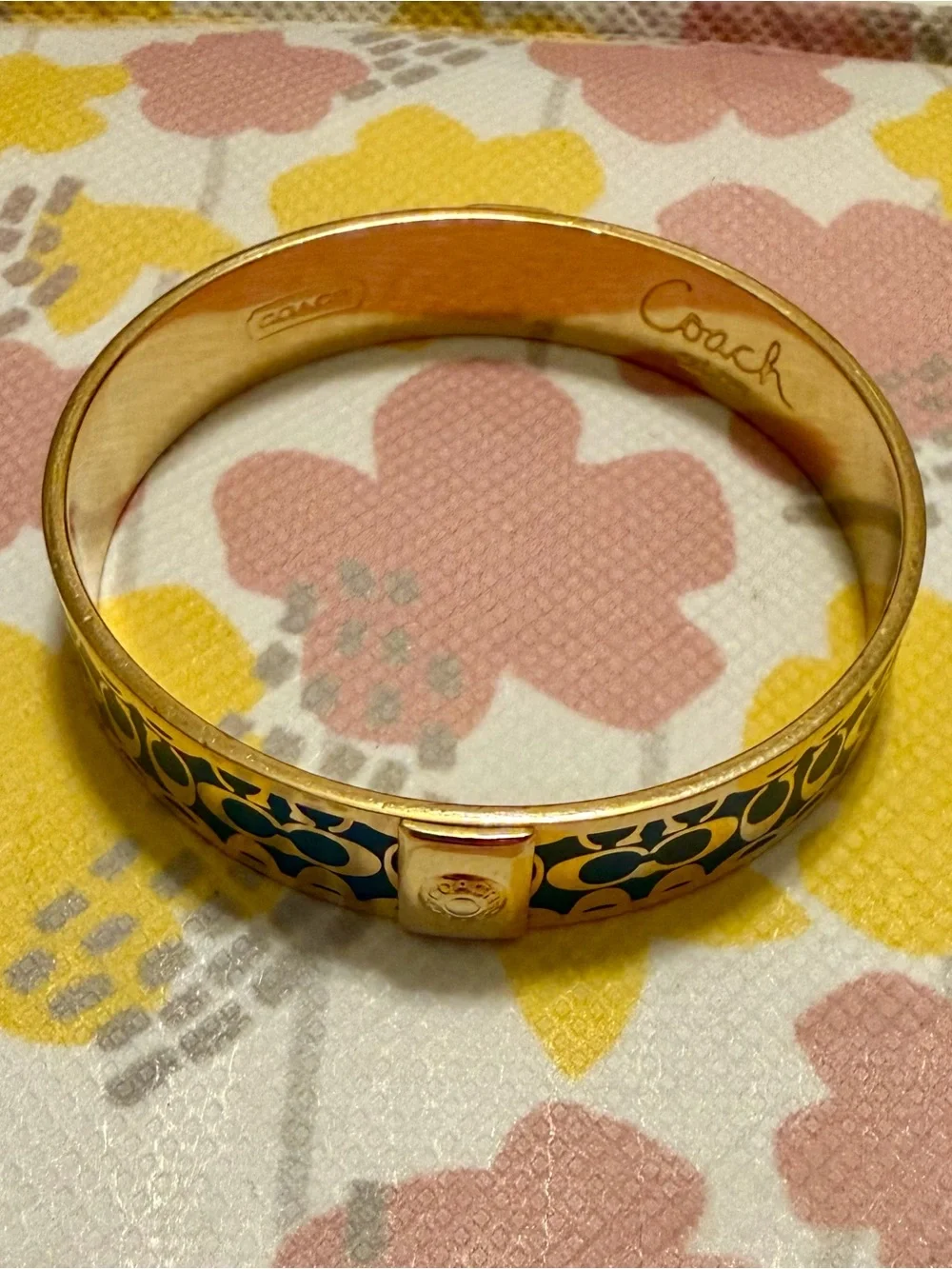 COACH Teal Blue & Golden Logo Slip On Bangle